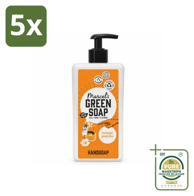 Obrázok produktu pre 5 kusov mydla na ruky "Marcel's Green Soap" – pomaranč a jazmín – 500 ml – balenie