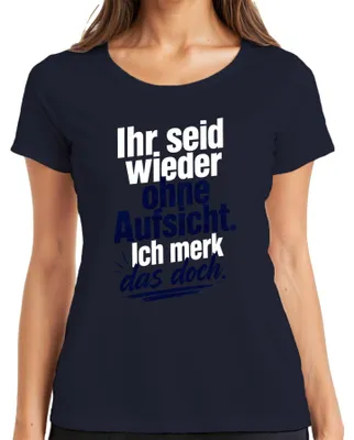 Immagine prodotto di Siete di nuovo senza supervisione. Maglietta da donna con scritta "Sarkasmus", colore blu navy, taglia M