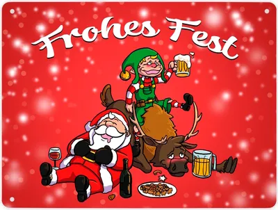 Produktbild von Frohes Fest mit lustigem Weihnachtsmotiv Metallschild XL in 21x28 cm