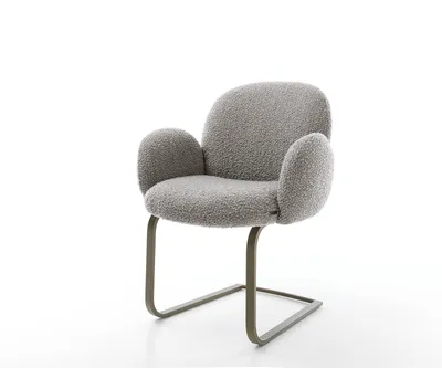 Produktbild von DELIFE Freischwinger Nube-Flex mit Armlehnen Bouclé Silbergrau Freischwinger flach Effektfinish Titan Taschenfederkern