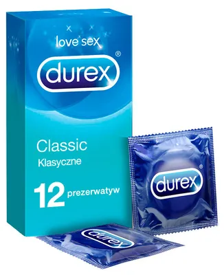 Zdjęcie produktu dla Durex Classic, Prezerwatywa dla mężczyzn, Przezroczysty, Lateks, 52 mm, 12 szt.