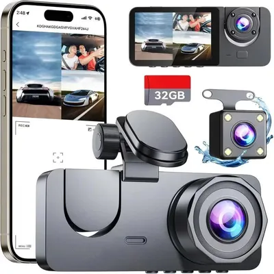 Produktbild von 3-Kanal Dashcam 2,1″ Full HD, WLAN-App, G-Sensor, Parküberwachung, Nachtsicht
