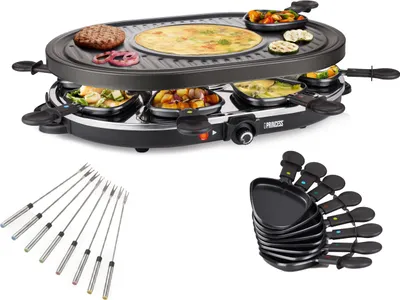 Produktbild von Raclette mit Gabeln für 8 Personen mit Crêpefläche Elektro Tischgrill Raklett