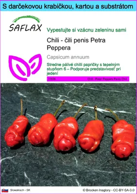 Obrázok produktu pre SAFLAX Darčeková sada - Chili - čili penis Petra Peppera - Capsicum annuum - 10 Semená - S darčekovou krabičkou, prepravným štítkom, darčekovou kartou a pestovateľským médiom