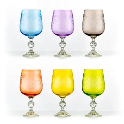 Produktbild von Weingläser Floral Claudia Kristallglas Weinglas 340 ml mehrfarbig Gravur 6er Set Bohemia Crystalex