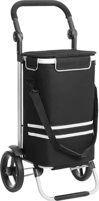 Image de SONGMICS chariot de courses stable pliable avec compartiment réfrigéré chariot de courses multifonctionnel avec réflecteurs chariot manuel sac amovible roulettes noir KST03BK