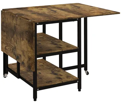 Produktbild von Klapptisch Esstisch ausziehbar 2 Klappplatten 2 Ablageregale 2 gebremste Rollen Stahlrahmen 2-6 Personen Braun Schwarz 140 x 80 x 75 cm