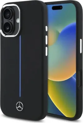 Obrázek produktu pro Etui Mercedes Silicone Blue Stripe Magsafe Na Iphone 16 - Černé