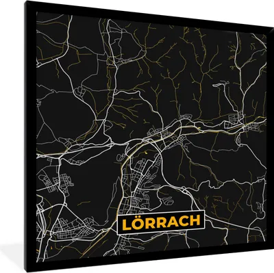 Produktbild von MuchoWow® Gerahmtes Poster Stadtplan - Karte - Lörrach - Gold - Deutschland - Karte 40x40 cm - Poster mit Schwarzem Bilderrahmen Wandposter Rahmen Foto Bilder - Mit Rahmen - Wanddekoration Schlafzimmer