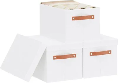 Produktbild von Famanu Aufbewahrungsboxen Set aus 3 Stoffboxen mit Deckel und Griffen - Beige