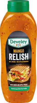 Produktbild von Develey Mango Relish stückige Snacksauce Plastikflasche 875ml