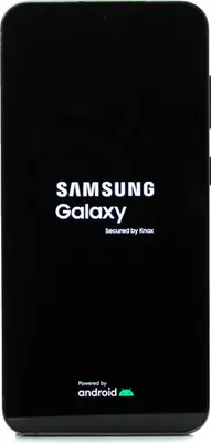 A Samsung Galaxy smartphone is shown displaying its boot screen.