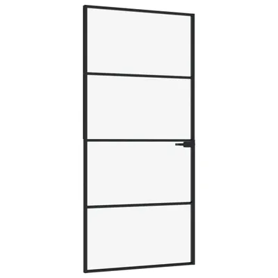 Immagine prodotto di vidaXL Porta interna nera 93x201,5 cm vetro temperato e alluminio slim
