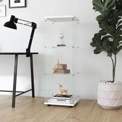 Immagine prodotto di Vetrina espositiva a scaffali, 3 ripiani, bianca, 125 x 42 x 36 cm