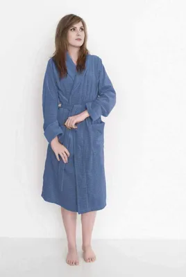 Immagine prodotto di ETÉREA® Accappatoio donna e uomo in 100% cotone velour Carré - Accappatoio sauna donna e uomo - Accappatoio donna - Accappatoio sauna unisex morbido e si asciuga rapidamente - Blu artico taglia S