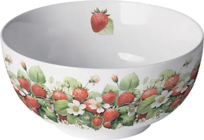 Produktbild von Schale Porzellan 14x6,5cm mit Erdbeeren und Blüten Motiv Rot / Weiß