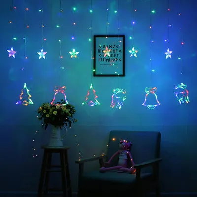 Produktbild von 3m LED Weihnachten Stern Lichterkette Lichtervorhang Batteriebetrieben Weihnachtsbeleuchtung Innen Fenster Party Deko, Bunt