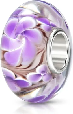 Produktbild von MATERIA by Matthias Wagner Glas Bead Blumen violett - Glasperle Anhänger Blüten lila für Beads Armband 466