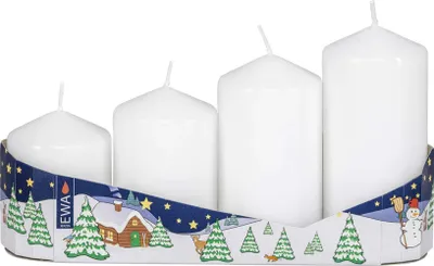Produktbild von Wachskerzen Stumpenkerzen 4er-Pack weiß Höhe ca. Höhe von 6,5 / 8 / 9,5 / 11cmcm NEU