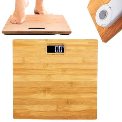 Image de Balance de salle de bain électronique numérique bamboo jusqu’à 180 kg avec LCD, précision 100 g et format compact