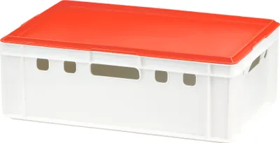Produktbild von E2 Kisten mit rotem Deckel 600 x 400 x 200 mm Farbe: weiß
