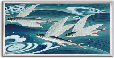 Produktbild von Coloray - Glasbild - 100x50 cm - Wandbild - Glasbilder - Foto Bild Japanische Kunst Flug Fisch