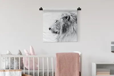 Produktbild von MuchoWow® Wandteppich Wandbehang Löwe - Schwarz - Weiß - Tiere 60x60 cm Tapisserie Dekoration Wandtuch - Dekorationen - Wand Decke