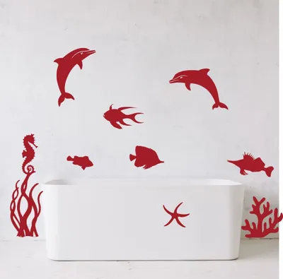 Produktbild von Wandtattoo Delphin Unterwasserwelt Badezimmer Dekoaufkleber  Bad Dusche Rot