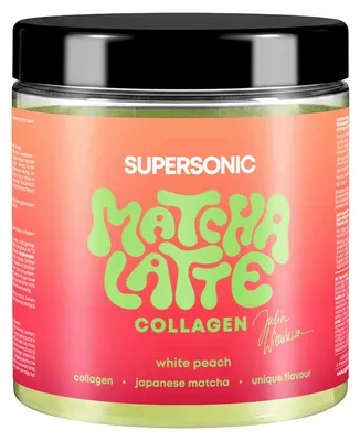 Produktbild von SUPERSONIC Matcha Latte Collagen Weißer Pfirsich 280 g – japanischer Matcha mit Fischkollagen & Kokosmilch, 20 Portionen