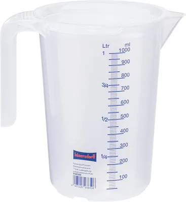 Produktbild von Messbecher – 1 Liter – Polypropylen – Transparent und blau – Hünersdorff Polypropylen