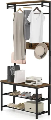 Immagine prodotto di Appendiabiti con panca - Porta abiti per l'ingresso - Organizzazione dell'ingresso - Design industriale - 80 x 32 x 169 cm