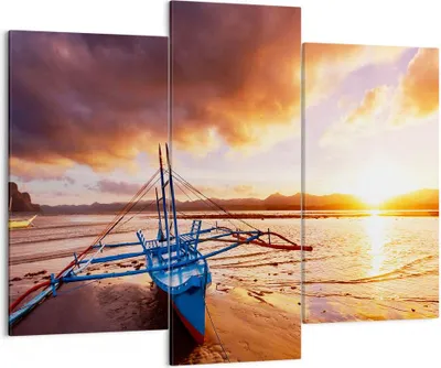 Produktbild von Bild auf Leinwand - Leinwandbild - Ufer Boot Strand - 130x100cm - Wand Bild - Wanddeko - Leinwanddruck - Bilder - Kunstdruck - Wanddekoration - Leinwand bilder - Wandkunst - CB130x100-3905