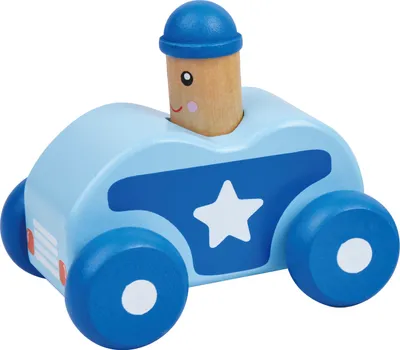 Produktbild von L10145 Blaues Holz - Schiebeauto " Squeaky Car" mit Soundeffekt. Schult die Hand-Auge Koordination.