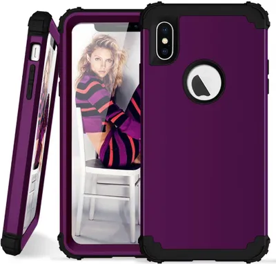 Produktbild von iPhone XS Max Hülle, LaimTop Heavy Duty 3 in 1 Hybrid Hart PC Flexibel TPU Silikon Stossfest Kratzfest Tasche Schutzhülle für iPhone XS Max Lila