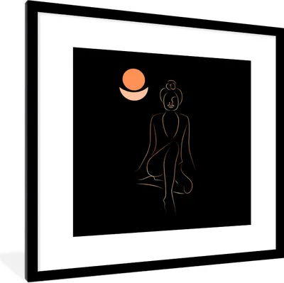 Produktbild von MuchoWow® Gerahmtes Poster Frau - Strichzeichnung - Gold 40x40 cm - Poster mit Schwarzem Bilderrahmen Wandposter Rahmen Foto Bilder - Poster - Plakat im Rahmen