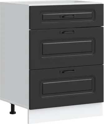 A three-drawer kitchen cabinet unit shown from the front.