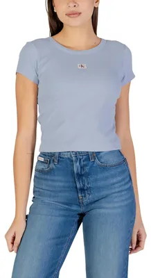 Produktbild von Calvin Klein Jeans A- WOVEN LABEL 2X2 R Damen T-Shirt Blau : Größe - XS Größe: XS