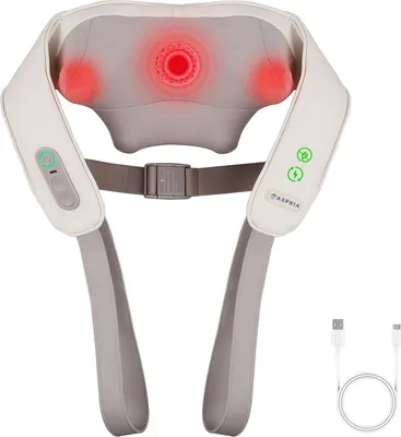Image de Appareil de massage Shiatsu pour la nuque Aspria avec fonction chauffante – Appareil de massage électrique pour la nuque, les épaules et le dos, appareil de massage dorsal sans fil avec batterie rechargeable, massage Shiatsu de la nuque pour la détente, coussin de massage, cadeau pour femmes et hommes