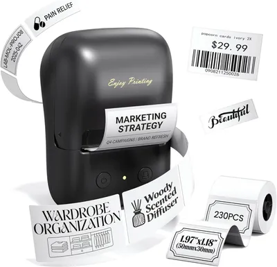 Image de Imprimante d'étiquettes portable A421, idéale pour les petites entreprises, format d'impression de 40 x 15 à 50 x 80 mm, pour usage de bureau