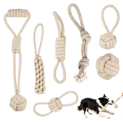 Produktbild von 7 Stück Seil Hundespielzeug Set - Kauspielzeug für Welpen und Hunde