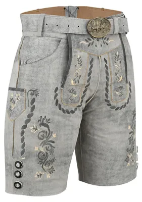 Produktbild von Kurze Lederhose Trachtenhose Nubuk Antik Gürtel und Knopfleiste