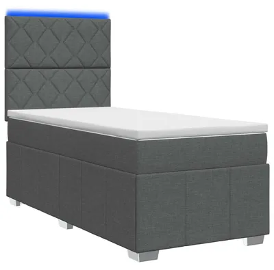Imagen del producto de Cama con somier y colchón LED, color gris oscuro, 80 x 200 cm, tapizada en tela