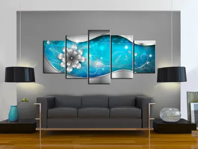 Image de Tableau acoustique Fleurs abstraites 200 x 100 cm Tableau en 5 parties Mousse acoustique Absorbeur acoustique haute performance Isolation acoustique Toile 5 pièces Tableau mural Acoustique intérieure Isolation acoustique 020101-206