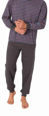 Produktbild von Herren Schlafanzug langarm Pyjama mit Bündchen in edler Streifenoptik - 122 101 10 873 ; dunkelgrau , 58