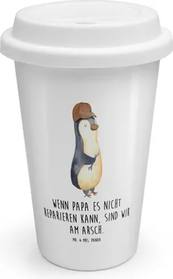 Produktbild von Mr. & Mrs. Panda Coffee To Go Becher Wenn Papa es nicht reparieren kann, sind wir am Arsch - Weiß - Geschenk, Vater, Pinguin, Vatertag, Kaffeebecher, Thermobecher, ToGo