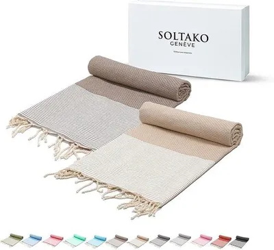 Productafbeelding van Famanu XXL Fouta strandlaken - Taupe-Cappuccino, 100 x 200 cm