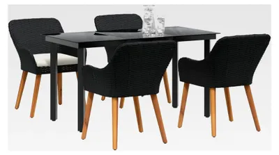 Produktbild von 5-teiliges Garten-Essgruppen-Set aus schwarzem Poly-Rattan für die Terrasse