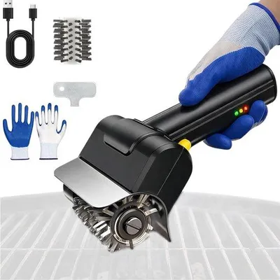 Produktbild von Elektrische Grillbürste, 1100 Umdrehungen pro Minute, kabellos – Edelstahl-Grillreinigungsbürste – Wasserdichtes Grillzubehör für den Außenbereich, Camping und Garten