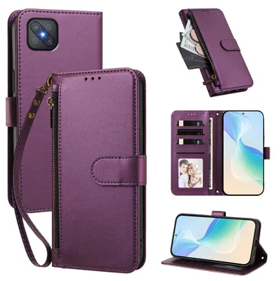 Produktbild von Geldbörse Hülle für Oppo A92s, Kunstleder Handyhülle mit Kartenfächer, Ständer, Handschlaufe Lila