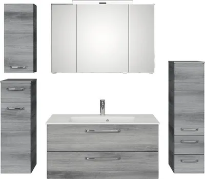 Produktbild von Badmöbel-Set Pelipal Kumba BxHxT 167 x 200 x 50 cm Frontfarbe graphit struktur quer 5-teilig und mehr mit Mineralguss-Wa